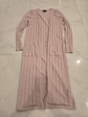 Express Long Ribbed Open Cardigan - Dusty Pink